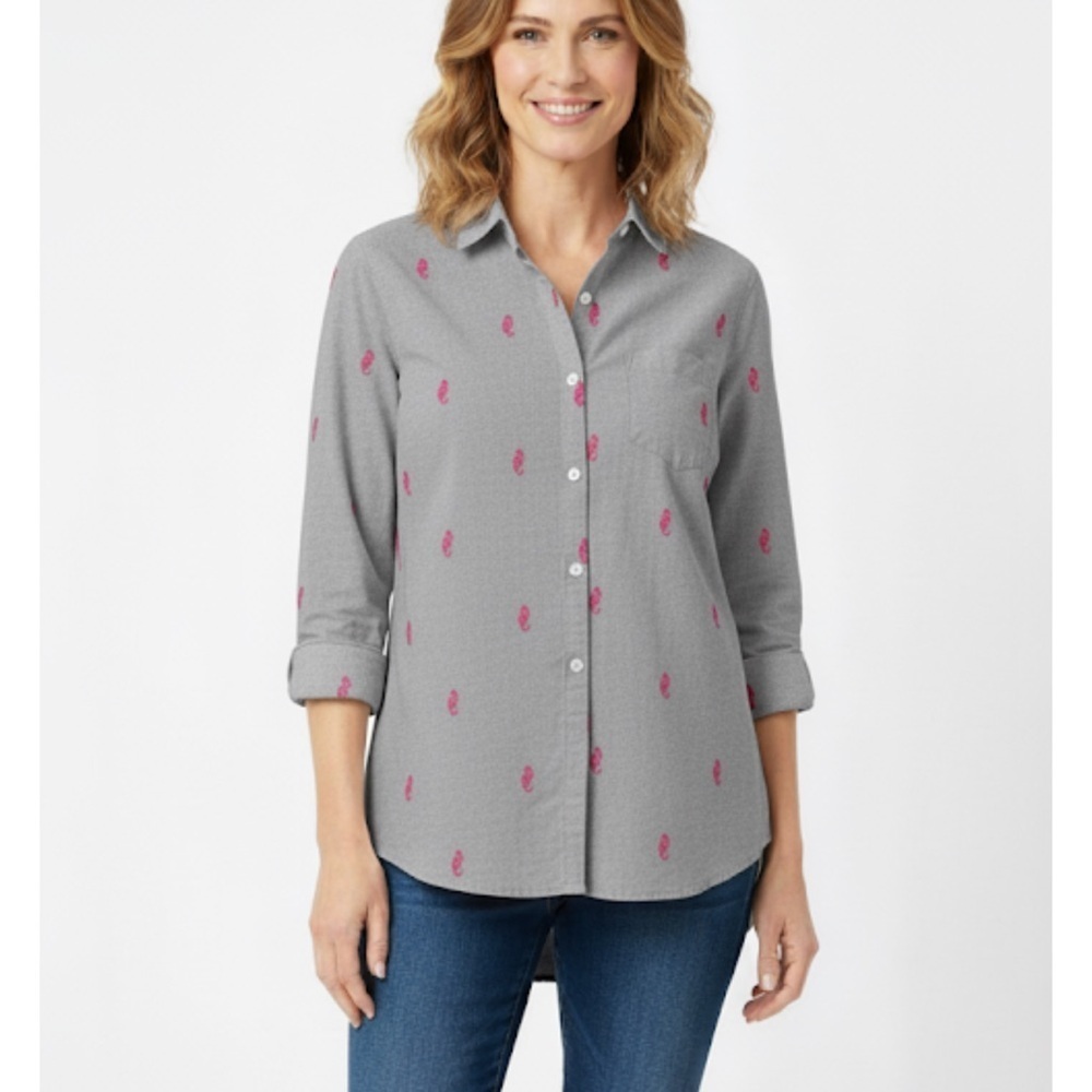 Bass women's 100% cotton gray with pink embroidered sea horses size S